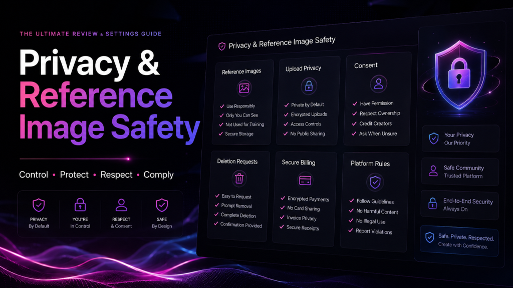 AI image quality factors dashboard showing realism, clarity, detail, lighting, artifact reduction, and before-and-after preview controls